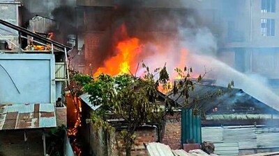 Houses burnt in Manipur amid clashes. (ANI) Houses burnt in Manipur amid clashes. (ANI)