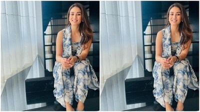 In matching blue stilettos with transparent straps from the shelves of Manolo Blahnik, open tresses in wavy curls and minimal makeup, Mira aced the look. (Instagram/@mira.kapoor) In matching blue stilettos with transparent straps from the shelves of Manolo Blahnik, open tresses in wavy curls and minimal makeup, Mira aced the look. (Instagram/@mira.kapoor)