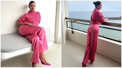 Esha Gupta looks stunning in a relaxed pink sweater and matching pants. (Instagram/@egupta) Esha Gupta looks stunning in a relaxed pink sweater and matching pants. (Instagram/@egupta)