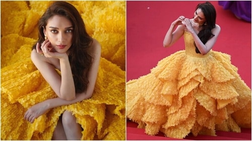 Aditi Rao Hydari walks the red carpet at Cannes in a yellow gown. (Instagram, AFP) Aditi Rao Hydari walks the red carpet at Cannes in a yellow gown. (Instagram, AFP)