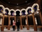 Guests tour the Sursock Museum's exhibitions after relaunching an opening event for the iconic venue in Beirut, Lebanon, Friday. 