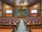 A view inside the new parliament building to be inaugurated by PM Modi on Sunday.