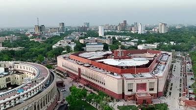A view from outside the new Parliament building. (PM Modi twitter) A view from outside the new Parliament building. (PM Modi twitter)