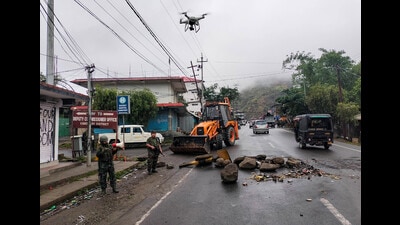 Army personnel stand guard during a combing operation in Manipur on Saturday. (PTI) Army personnel stand guard during a combing operation in Manipur on Saturday. (PTI)