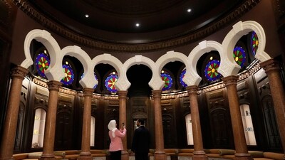 Guests tour the Sursock Museum's exhibitions after relaunching an opening event for the iconic venue in Beirut, Lebanon, Friday. (AP) Guests tour the Sursock Museum's exhibitions after relaunching an opening event for the iconic venue in Beirut, Lebanon, Friday. (AP)