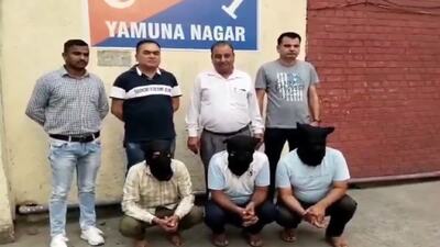 The arrested persons in the custody of Yamunanagar police. (HT photo)