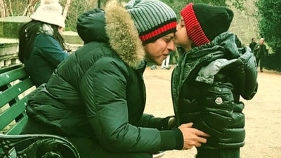 Gauri Khan had once shared this adorable picture from one of their vacations. As Abram Khan planted a kiss on Shah Rukh Khan's forehead, Gauri simply wrote in caption: “Can we just declare them the sweetest couple in the world.” Gauri Khan had once shared this adorable picture from one of their vacations. As Abram Khan planted a kiss on Shah Rukh Khan's forehead, Gauri simply wrote in caption: “Can we just declare them the sweetest couple in the world.”