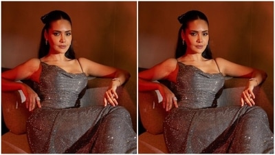 Esha looked surreal in the slip sequined gown featuring a cowl neckline, and bodycon patterns throughout the length of the ensemble. (Instagram/@egupta) Esha looked surreal in the slip sequined gown featuring a cowl neckline, and bodycon patterns throughout the length of the ensemble. (Instagram/@egupta)