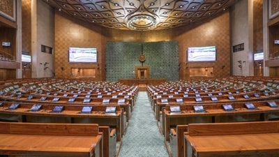 A view inside the new parliament building to be inaugurated by PM Modi on Sunday. (Government Sources) A view inside the new parliament building to be inaugurated by PM Modi on Sunday. (Government Sources)