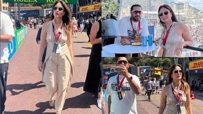 Kareena Kapoor and Yuvraj Singh at F1 Grand Prix practice race. Kareena Kapoor and Yuvraj Singh at F1 Grand Prix practice race.