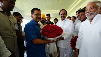 CM Kejriwal meets BRS chief K Chandrashekar Rao in Hyderabad (ANI)