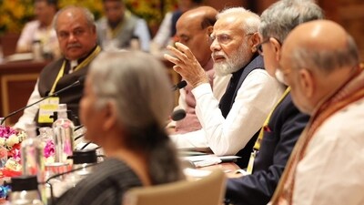 Prime Minister Narendra Modi at the 8th Governing Council meeting of NITI Aayog in New Delhi on Saturday. (Twitter/ANI)