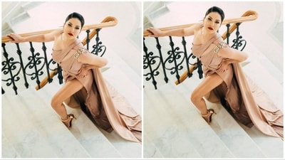 Sunny Leone went for a glam makeup look with kohled eyes, winged eyeliner, mascara, nude eyeshadow, and a bold dark red lipstick. (Instagram/@sunnyleone) Sunny Leone went for a glam makeup look with kohled eyes, winged eyeliner, mascara, nude eyeshadow, and a bold dark red lipstick. (Instagram/@sunnyleone)