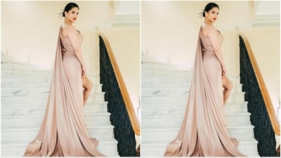 Sunny Leone rocked a chic side-parted pointy bun hairstyle and accessorised her look with stunning diamond drop earrings and shiny stiletto heels. (Instagram/@sunnyleone) Sunny Leone rocked a chic side-parted pointy bun hairstyle and accessorised her look with stunning diamond drop earrings and shiny stiletto heels. (Instagram/@sunnyleone)