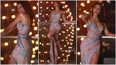 Jacqueline Fernandez shines in multi-coloured gown with a thigh-high slit. (Instagram/@jacquelinef143) Jacqueline Fernandez shines in multi-coloured gown with a thigh-high slit. (Instagram/@jacquelinef143)