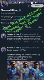 Naveen-ul-Haq shares a screengrab of the fake Twitter account Naveen-ul-Haq shares a screengrab of the fake Twitter account