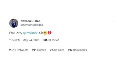 Post made from a fake account of Naveen-ul-Haq Post made from a fake account of Naveen-ul-Haq