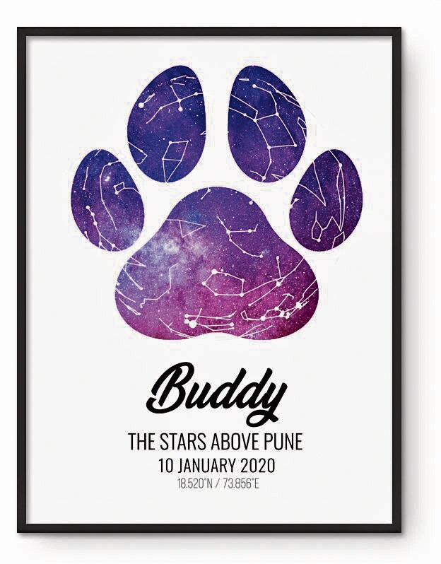 A sky chart by The Map Tree, made to commemorate the birth of a pet.