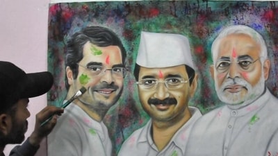 A file photo of an artist from Amritsar creating a poster shortly before the 2014 Lok Sabha elections showing Rahul Gandhi, Arvind Kejriwal, and Narendra Modi (HT photo/Sameer Sehgal) A file photo of an artist from Amritsar creating a poster shortly before the 2014 Lok Sabha elections showing Rahul Gandhi, Arvind Kejriwal, and Narendra Modi (HT photo/Sameer Sehgal)