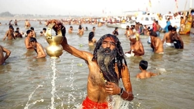 On the occasion of Ganga Dusshera, devotees gather along the banks of the Ganga and take holy dips in the river to seek blessings and cleanse themselves of sins. (AP Photo/Rajesh Kumar Singh)