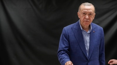 Turkish President Recep Tayyip Erdogan casts his ballot at a polling station during the second round of the presidential election in Istanbul, Sunday, May 28, (AP) Turkish President Recep Tayyip Erdogan casts his ballot at a polling station during the second round of the presidential election in Istanbul, Sunday, May 28, (AP)