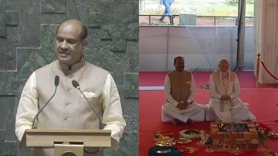 Lok Sabha Speaker Om Birla accompanied Prime Minister Narendra Modi during the inauguration of the new Parliament building.