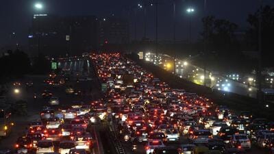 Gurugram India-May 23, 2023: Traffic congestion at National Highway-48 near IFFCO chowk flyover, in Gurugram, India, on Tuesday, 23 May 2023. (Photo by Parveen Kumar/Hindustan Times)