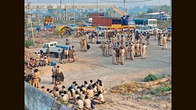Heavy police force deployed in Ambala on Sunday. Heavy police force deployed in Ambala on Sunday.