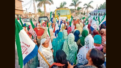 Members of farmer unions stage a protest in Ambala on Sunday. Members of farmer unions stage a protest in Ambala on Sunday.