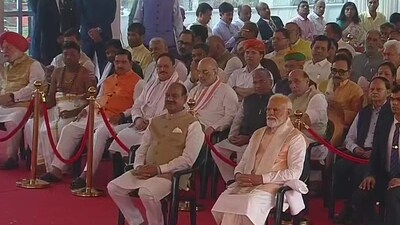 PM Narendra Modi, Lok Sabha speaker Om Birla and others at the inauguration ceremony of the new Parliament building, on Sunday (ANI) PM Narendra Modi, Lok Sabha speaker Om Birla and others at the inauguration ceremony of the new Parliament building, on Sunday (ANI)