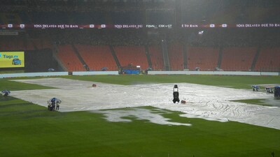 Narendra Modi Stadium on Sunday night (PTI) Narendra Modi Stadium on Sunday night (PTI)