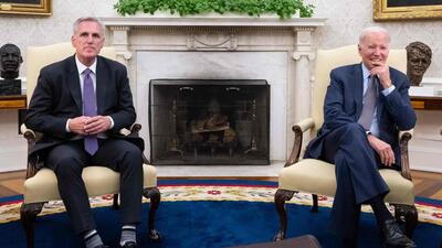 US President Joe Biden (right) meets with House Speaker Kevin McCarthy about the debt ceiling, in the Oval Office of the White House in Washington, DC, on May 22. (AFP) US President Joe Biden (right) meets with House Speaker Kevin McCarthy about the debt ceiling, in the Oval Office of the White House in Washington, DC, on May 22. (AFP)