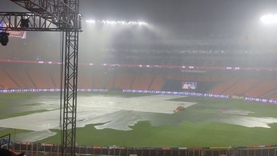 This is what the Narendra Modi Stadium looked like for most part on Sunday evening. (Twitter) This is what the Narendra Modi Stadium looked like for most part on Sunday evening. (Twitter)