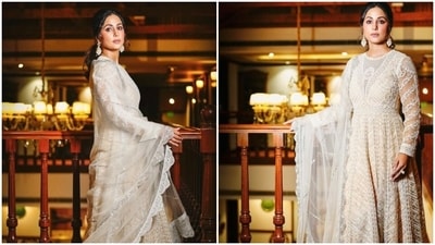 Hina Khan's sheer white anarkali is perfect for every festive occasion (Instagram/@realhinakhan) Hina Khan's sheer white anarkali is perfect for every festive occasion (Instagram/@realhinakhan)