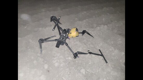 On Sunday night, the BSF troops shot down a drone in the Amritsar sector. (HT Photo)