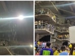 Fans complained about a roof leak at the Narendra Modi Stadium on Twitter Fans complained about a roof leak at the Narendra Modi Stadium on Twitter