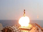 BrahMos precision strike missile succesfully launched by Ship by the Indian Navy, in the Arabian Sea, on March 5, 2023. (PTI Photo)