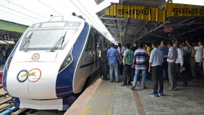 A view of the Vande Bharat Express at Guwahati Railway Station. (HT/ Pitamber Newar)