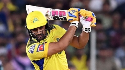 Chennai Super Kings' Ambati Rayudu plays a shot during the Indian Premier League (IPL) Twenty20 final cricket match between Gujarat Titans and Chennai Super Kings at the Narendra Modi Stadium in Ahmedabad on May 30, 2023. (Photo by Sajjad HUSSAIN / AFP) (AFP)
