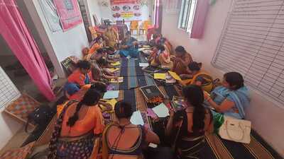 Cloth pad making training session for rural women associated with self-help groups in Mirzapur and Varanasi. (HT Photo) Cloth pad making training session for rural women associated with self-help groups in Mirzapur and Varanasi. (HT Photo)