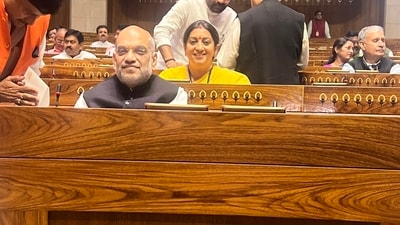 Union minister Smriti Irani shared the image on Twitter, with the caption, "Photo bombed — ! When everyone wants to be a part of the ‘main frame'." Union minister Smriti Irani shared the image on Twitter, with the caption, "Photo bombed — ! When everyone wants to be a part of the ‘main frame'."