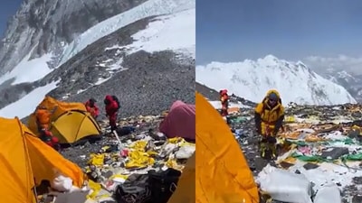 Snapshot of the garbage lying on Mt Everest. (Twitter/@Supriya Sahu) Snapshot of the garbage lying on Mt Everest. (Twitter/@Supriya Sahu)