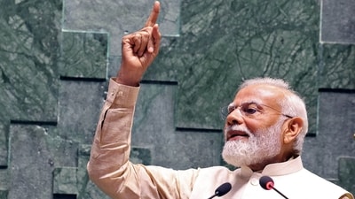 PM Modi speaking during the inauguration ceremony of the new parliament building in New Delhi. (AFP)
