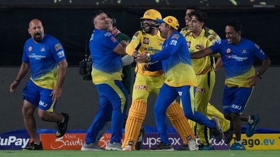 Chennai Super Kings' Ravindra Jadeja celebrates after their win in the IPL final against Gujarat Titans (AP) Chennai Super Kings' Ravindra Jadeja celebrates after their win in the IPL final against Gujarat Titans (AP)