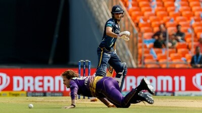 Shubman Gill plays a shot during the IPL 2023 cricket match between Gujarat Titans and Kolkata Knight Riders (PTI)