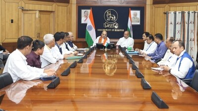 Imphal: Union Home Minister Amit Shah chairs a meeting with Manipur CM N. Biren Singh, state ministers, senior leaders and officials, in Imphal, Monday, May 29, 2023. (PTI) Imphal: Union Home Minister Amit Shah chairs a meeting with Manipur CM N. Biren Singh, state ministers, senior leaders and officials, in Imphal, Monday, May 29, 2023. (PTI)