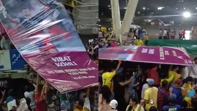 Kohli's giant-size avatar saves CSK, GT fans against relentless rain