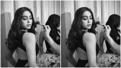 Sharvari looked every bit gorgeous in the black gown featuring one-shoulder details with corset patterns, cut out details showing off her midriff, and the gown cascading to bodycon patterns with one thigh high slit.&nbsp; (sharvari)