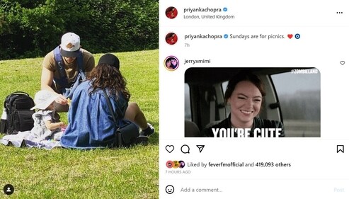 Priyanka Chopra shared a picture from her Sunday picnic. Priyanka Chopra shared a picture from her Sunday picnic.