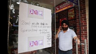 A tweet of KS Gulati’s Sardar A Pure Meat Shop, recently went viral on social media for offering discount on ₹2,000 notes. (Photo: Anushree Fadnavis/Reuters) A tweet of KS Gulati’s Sardar A Pure Meat Shop, recently went viral on social media for offering discount on ₹2,000 notes. (Photo: Anushree Fadnavis/Reuters)